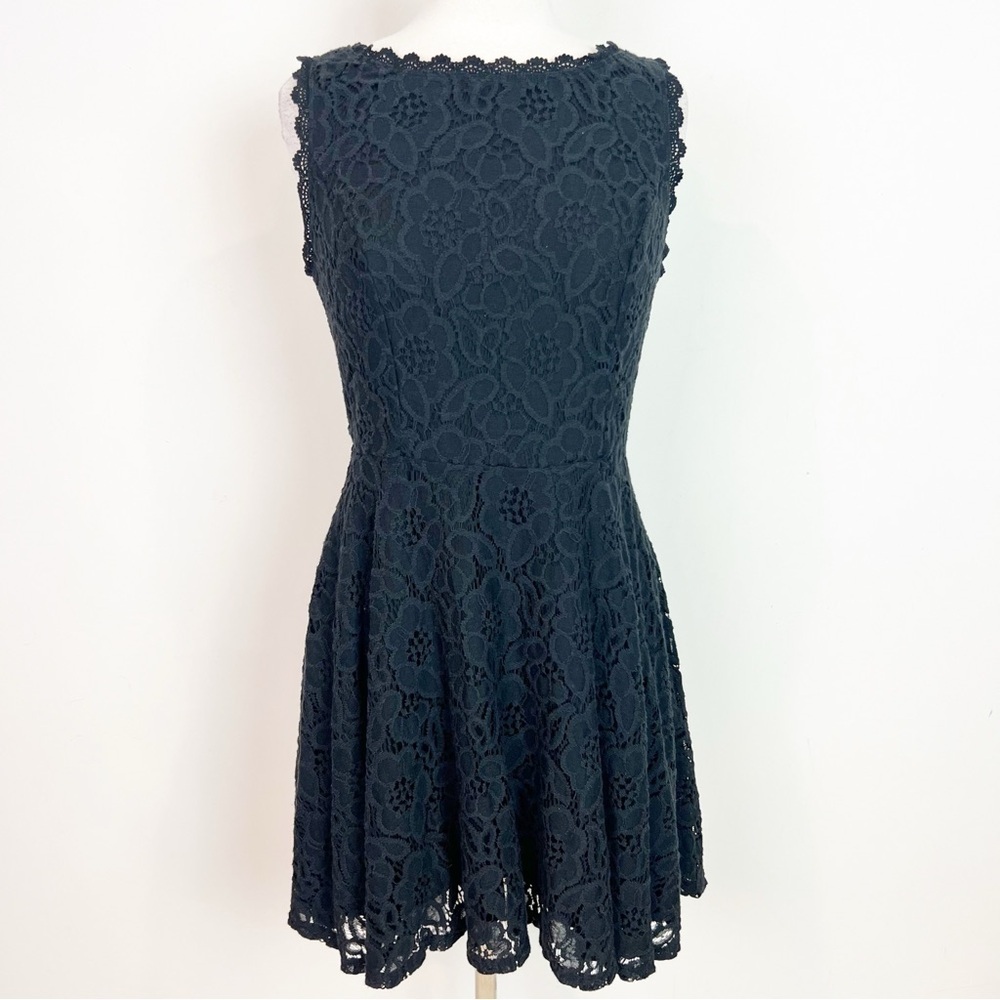 CITY STUDIO BLACK EYELET LACE SLEEVELESS FIT AND FLARE DRESS WOMENS SZ 11